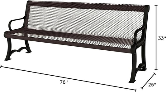 COATEDOUTDOORFURNITURE Coated Outdoor Furniture Heavy-Duty Outdoor Bench Thermoplastic Coated, Expanded Metal, Commercial-Grade Garden Bench, Made in America (Portable with Back, 4 Ft, Brown)