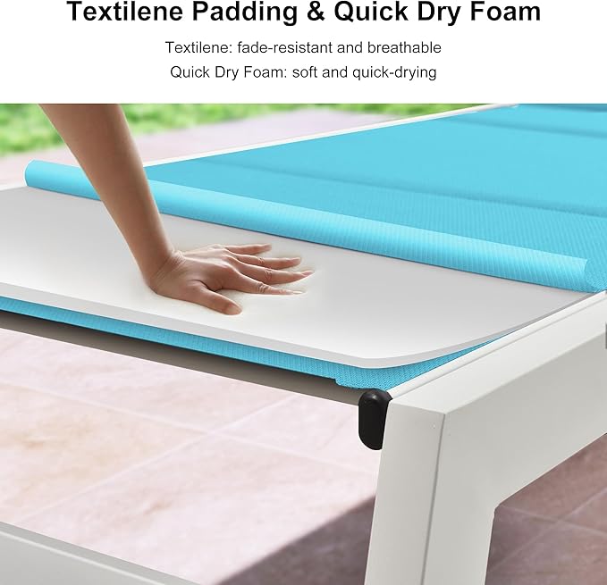 PURPLE LEAF Lounge Chair Pool Chaise Lounge Outdoor Turquoise Blue 2 Sets