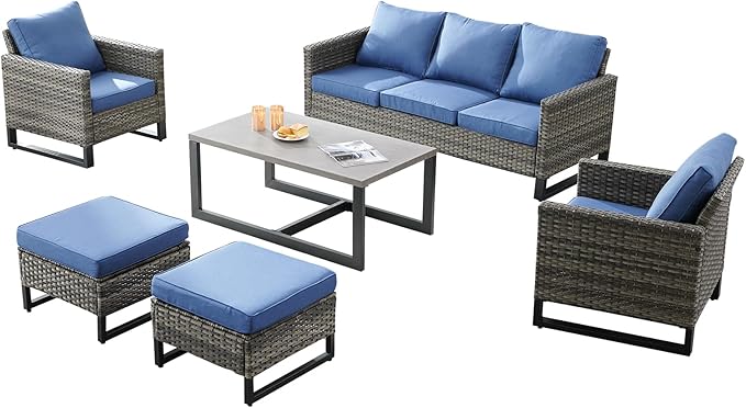 Rilyson Wicker Outdoor Patio Furniture Set - 6 Piece Patio Conversation Set with 2 Armrest Chairs, 2 Rattan Ottoman - Photo 7