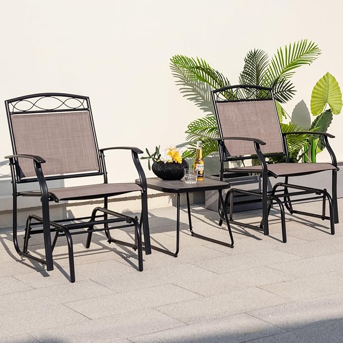 Giantex Patio Glider Chairs Set - 2 PCS Gliding Rocking Chairs w/Weather-Resistant Fabric, Heavy-Duty Metal Frame, 400 Lbs Weight Capacity, Outdoor Swing Glider for Garden, Yard, Poolside (2, Brown)