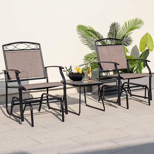 Giantex Patio Glider Chairs Set - 2 PCS Gliding Rocking Chairs w/Weather-Resistant Fabric, Heavy-Duty Metal Frame, 400 Lbs Weight Capacity, Outdoor Swing Glider for Garden, Yard, Poolside (2, Brown)