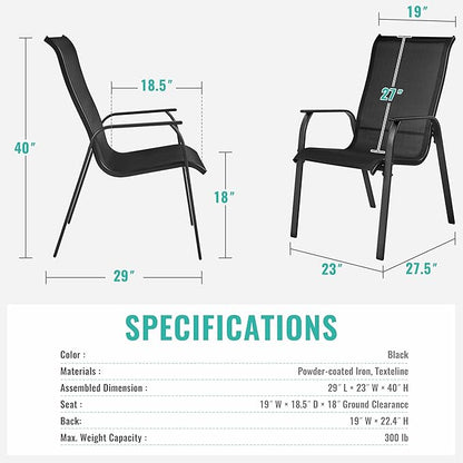 Yaheetech Set of 4 Patio Dining Chairs, Outdoor Stackable Patio Chairs with Backrest/Armrests, All Weather Chairs for Garden/Lawn/Porch/Backyard Pool, Black