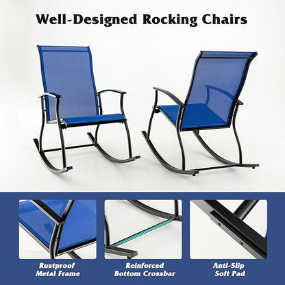 Giantex Outdoor Rocking Chair Set of 2 - Patio Rocking Chairs w/Breathable Backrest, Sturdy Metal Frame & Safe Ergonomic Design, Cozy Fabric Rocker for Backyard, Poolside, 330 lbs, Navy