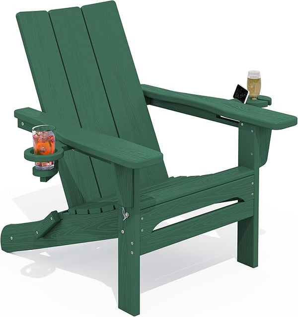 SERWALL Modern Adirondack Chair, Folding Adirondack Chair with Dual Cup Holders - Photo 1