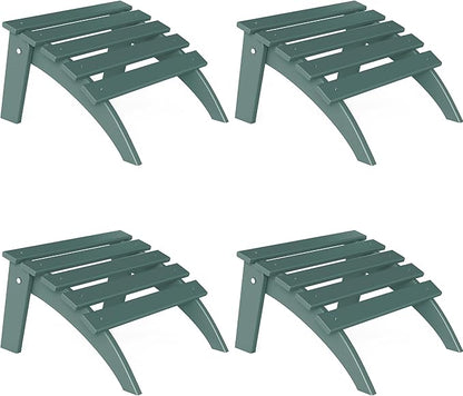 Adirondack Ottoman Set of 4, Folding Adirondack Ottoman for Adirondack Chair, HDPE All Weather Outdoor Footstool for Patio, Backyard, Porch, Garden, Dark Green