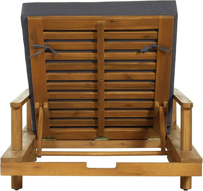 Merax Acacia Wood Outdoor Chaise Lounge Chair Set of 2, 3-Position Adjustable Backrest & 4" Thick 3-Fold Removable Cushion, 76.8" L Modern Patio Sun Lounger for Garden Pool Beach Yard, Dark-Grey+Teak