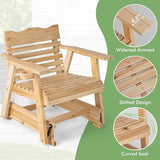 Tangkula Outdoor Fir Wood Glider Chair, Outdoor Swing Chair with Rotatable Hidden Cup Holder and Curved Seat - Photo 5