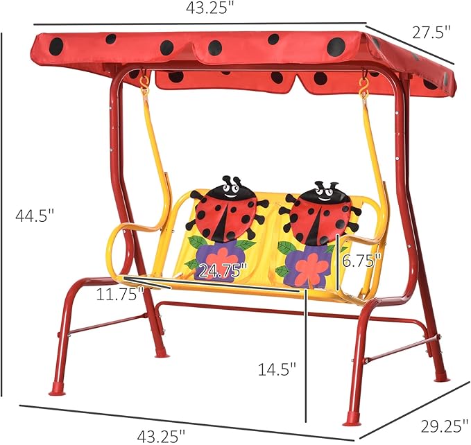 Outsunny Porch Swing for Kids with Adjustable Canopy to Block Sun at Angles, Kids Swing Chair with Seatbelts - Photo 7