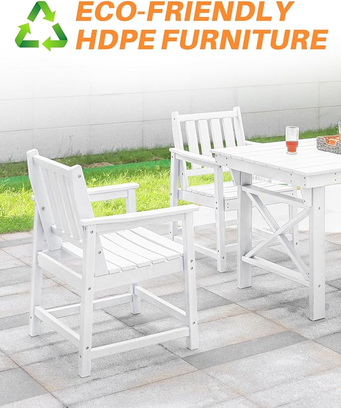 Patio Dining Chair Set of 2, HDPE Outdoor Dining Chair, Ergonomic HDPE Dining Chairs with Deep Seating - Photo 5