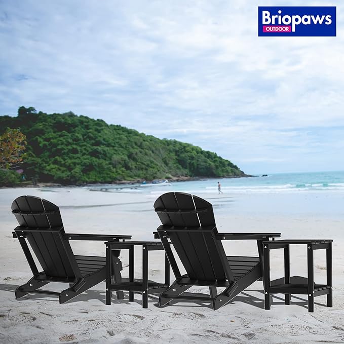 BRIOPAWS Adirondack Side Table, HDPE Weather Resistant Outdoor Table, 2-Shelf Plastic End Table for Poolside Indoor Outside Front Porch Living Room Patio Backyard Campfire, 14 x 13 inch, Black