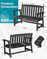Outdoor Bench, 2-Person HDPE Garden Bench, All Weather Poly Patio Bench for Outdoors, Garden, Backyard, Porch and Park - Photo 3