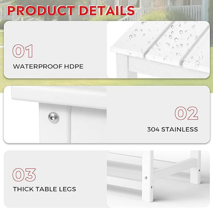 Costaelm Adirondack Conversation Table, HDPE Outdoor Drink Weather Resistant, Outdoor Patio Porch Accent Balcony Table for Pool, Seaside, Backyard, White