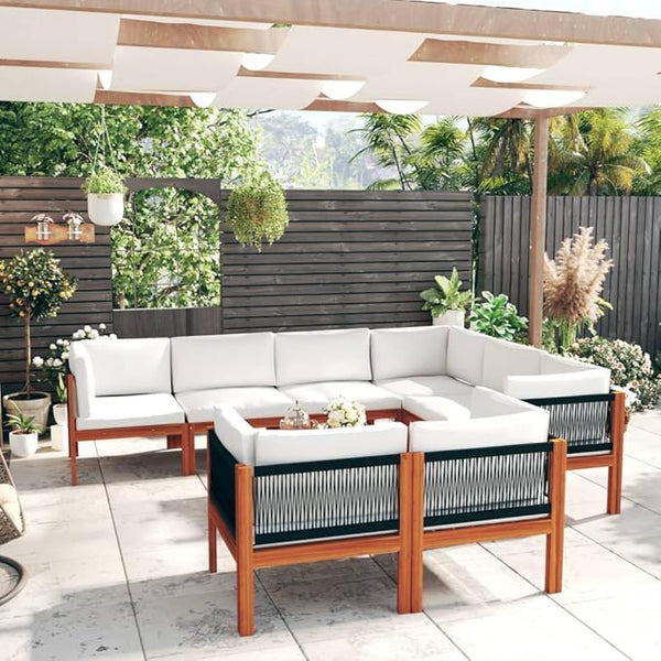 10 Piece Acacia Wood Garden Lounge Set with Weather-Resistant Cushions, Modular Outdoor Patio Furniture for 9 People - Photo 1
