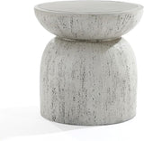 LuxenHome Rustic Outdoor Side Table, 16'' Concrete Small End Tables, Off White and Gray Weathered Accent Table for Patio - Photo 3