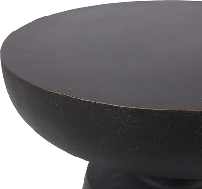 Outdoor Concrete Side Table Faux Stone End Table, Round Outdoor Accent Tables, Garden Stool Plant Stand for Porch, Backyard Patio Black