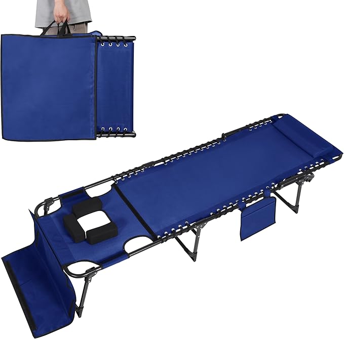 BlueWish Blue Tanning Chair, Beach Chair with Face Hole with 5-Position Reclining Backrest, Removable Pillow - Photo 1