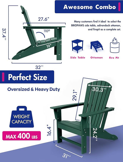 BRIOPAWS Adirondack-Chairs-Set of 6 | Fire Pit Chair | Oversized | HDPE Plastic | Weather Resistant | for Deck Outdoor Poolside Campfire | Forest