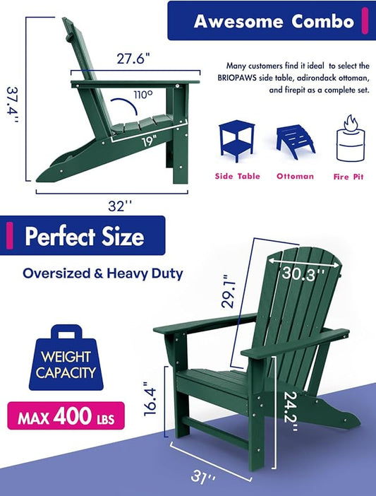 BRIOPAWS Adirondack-Chairs-Set of 6 | Fire Pit Chair | Oversized | HDPE Plastic | Weather Resistant | for Deck Outdoor Poolside Campfire | Forest