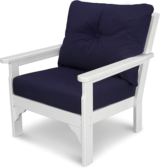 POLYWOOD® Vineyard Deep Seating Chair, White/Navy