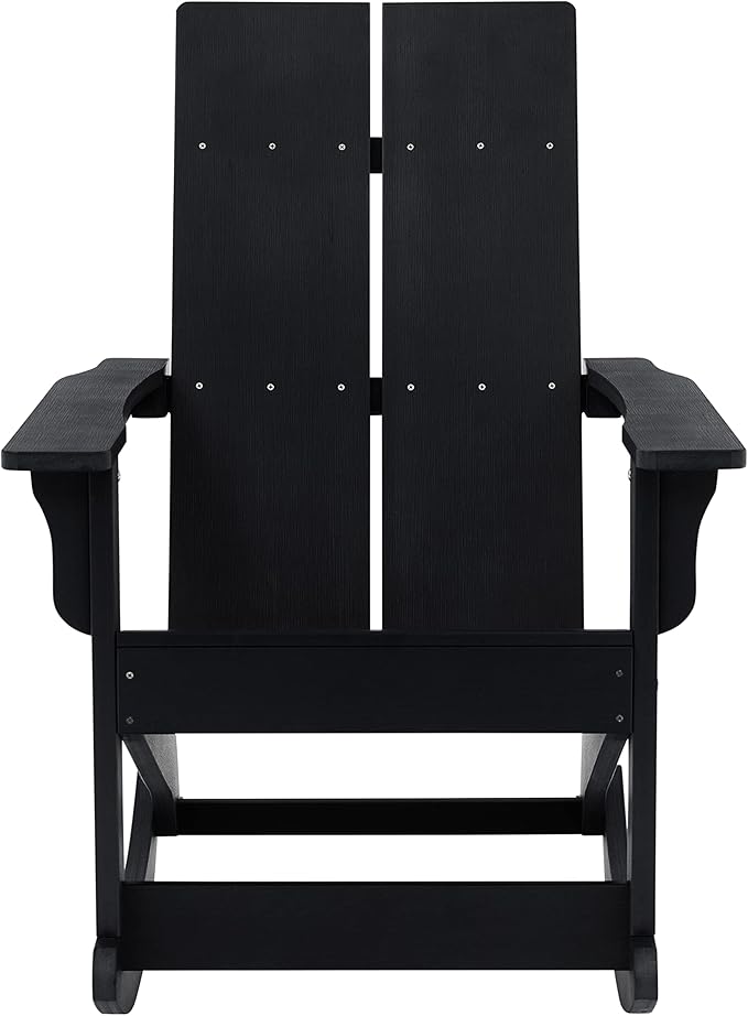 Taylor & Logan Finn Modern All-Weather 2-Slat Poly Resin Wood Rocking Adirondack Chair with Rust Resistant Stainless Steel Hardware in Black