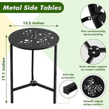 Party Zealot Set of 2 Small Round Metal Side Tables 13 Inches Black Outdoor End Tables for Patio, Balcony - Photo 3