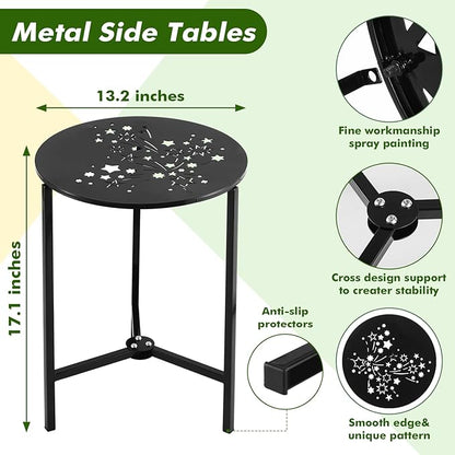 Party Zealot Set of 2 Small Round Metal Side Tables 13 Inches Black Outdoor End Tables for Patio, Balcony, Porch or Garden – Weather-Resistant Corner Coffee Table for Small Spaces & Indoor Plant Stand