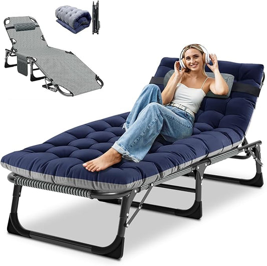 DoCred Heavy Duty Chaise Lounge Chair, Adjustable 5-Position Folding Chaise Lounge Chairs for Outside, Portable Lay Flat Beach Lounge Chair for Outdoor Sunbathing Beach Pool Lawn Camping