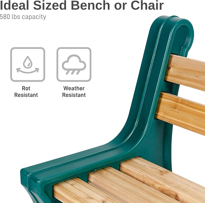 RTS Home Accents Custom Length Lightweight Indoor or Outdoor Bench Ends with Backrest (Wood & Screws Sold Separately), Kentucky Green
