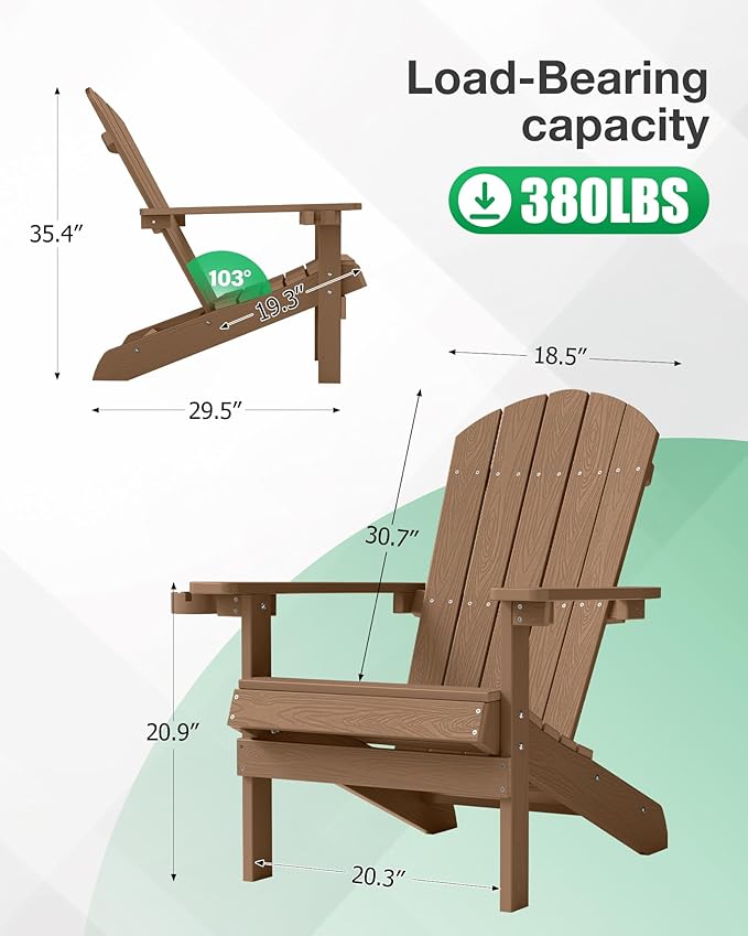 YEFU Adirondack Chairs Set of 6: Outdoor Chair HIPS Plastic Adirondack Chairs - Patio Chairs with Wood Texture - Lawn - Photo 2