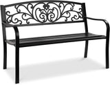 Best Choice Products Outdoor Bench Steel Garden Patio Porch Furniture for Lawn, Park, Deck w/Floral Design Backrest - Photo 1