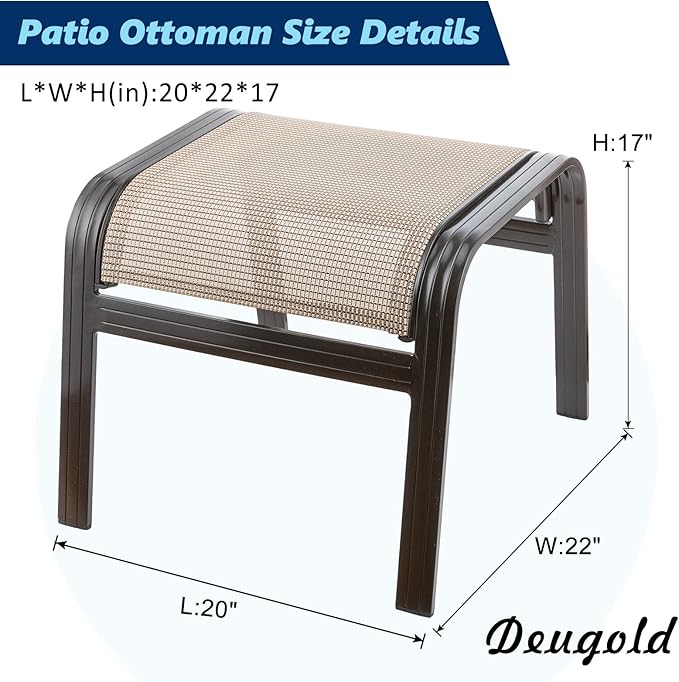 Outdoor Patio Ottoman Seat Textilene Portable Metal Footstool Portable Footrest Patio Chairs 2 Set Beige - Photo 3