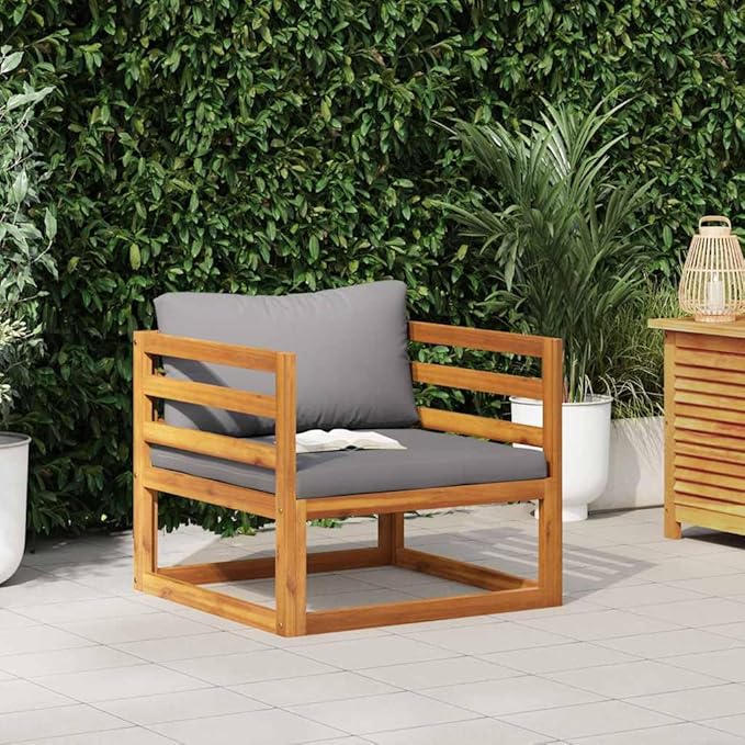 vidaXL Sectional Corner Sofa with Dark Gray Cushions - Solid Acacia Wood Outdoor Seating - Easy to Assemble - Photo 3