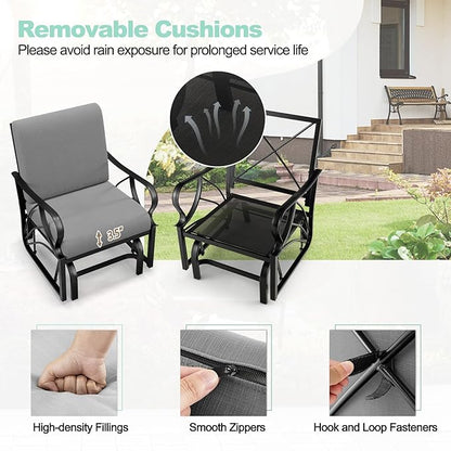 Tangkula Outdoor Patio Glider, Metal Framed Gliding Chair with Cushion, Ergonomic Single-Person Outdoor Patio Chair with Curved Armrest, Smooth Rocking Arms for Porch, Patio (1)
