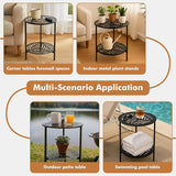 13" Two-tiered Metal Round Side Tables Small Black Outside End Table for Patio Round Accent Garden Corner Stand for - Photo 5