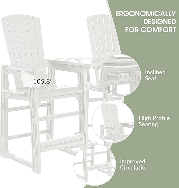 WestinTrends Azura Outdoor Tall Adirondack Chairs with Connecting Table Tray (Set of 2), White