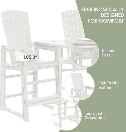 WestinTrends Azura Outdoor Tall Adirondack Chairs with Connecting Table Tray (Set of 2), White
