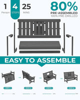 SERWALL Outdoor Bench with Cup Holder, 58" HDPE Garden Park Bench Suitable for 3 Person - Photo 7