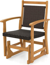 HAPPYGRILL Outdoor Glider Chair Acacia Wood Porch Glider with Rattan Seat and Backrest, Swing Rocking Armchair for Patio - Photo 1