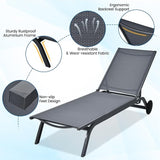COSTWAY 2 PCS Outdoor Patio Chaise Lounge, 6-Position Adjustable Pool Lounger with Stable Aluminum Frame - Photo 5