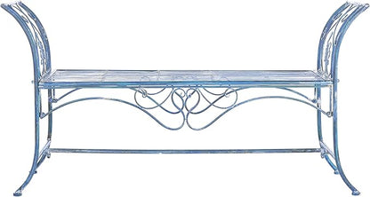 Safavieh PAT5016C Outdoor Collection Adina Antique Blue Wrought Iron 51-inch Garden Bench