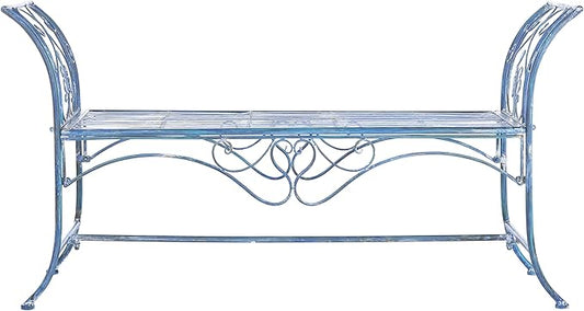 Safavieh PAT5016C Outdoor Collection Adina Antique Blue Wrought Iron 51-inch Garden Bench