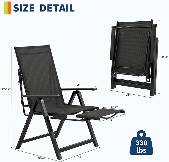 Outdoor Lounge Chairs, Patio Folding Chairs for Outside - Photo 2
