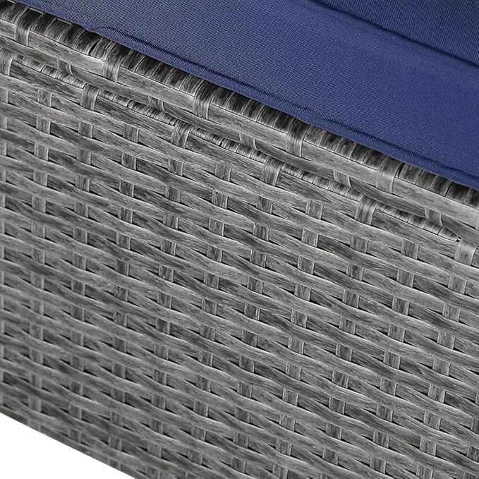Patiorama Outdoor Patio Chaise Lounge Chair, Elegant Reclining Adjustable Pool Rattan Chaise Lounge Chair with Cushion, Grey PE Wicker, Steel Frame, for Deck, Poolside, Backyard (Blue)
