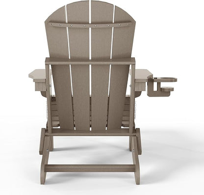 WestinTrends Malibu Folding Adjustable Adirondack Chair with Retractable Ottoman and Cup Holder, Weathered Wood