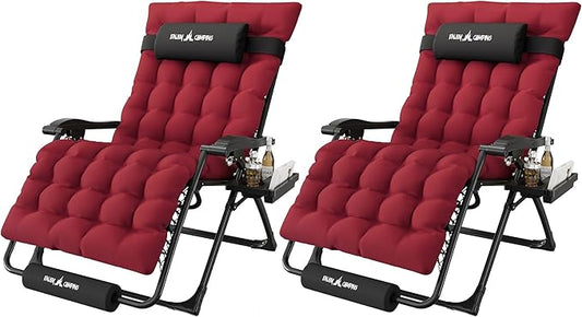 Amopatio Oversized Zero Gravity Chair, 33''W Reclining Camping Lounge Chair Upgraded Lock and Footrest, Cup Holder, Removable Cushion & Headrest Folding Patio Recliner