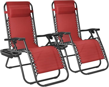 Flamaker Patio Zero Gravity Chair Outdoor Folding Lounge Chair Recliners Adjustable Lawn Lounge Chair with Pillow for Poolside, Yard and Camping (Red)