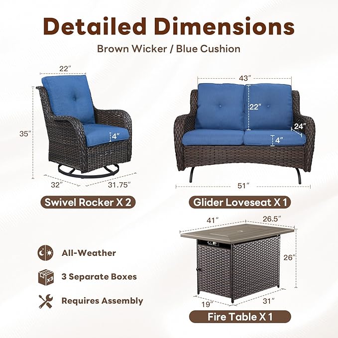 Belord 4 Piece Patio Wicker Furniture Set, Outdoor Swivel Rocker Chairs - Photo 2