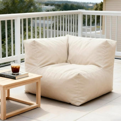 Patio Corner Chair, Outdoor Armrest Bean Bag Chair, Daybed Sofa Comfy Couch, Modular Patio Sectional Sofa, Water-Resistant Olefin Fabric, High-Density Foam Filled, Comfy Lounge Seat, Light Beige