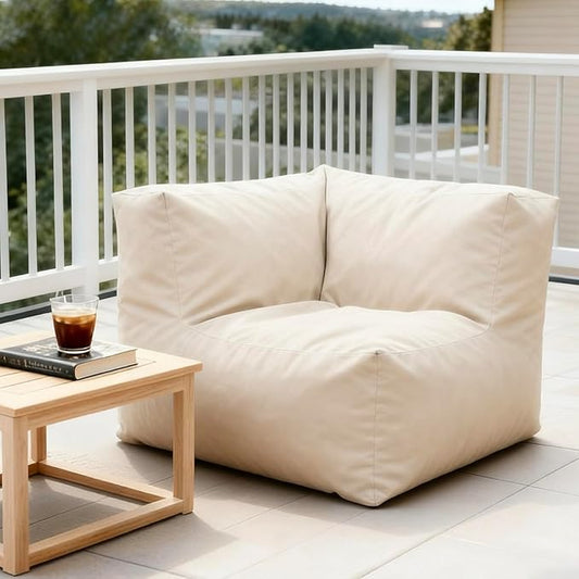 Patio Corner Chair, Outdoor Armrest Bean Bag Chair, Daybed Sofa Comfy Couch, Modular Patio Sectional Sofa, Water-Resistant Olefin Fabric, High-Density Foam Filled, Comfy Lounge Seat, Light Beige