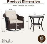 3 Piece Patio Wicker Bistro Set, 2 All-Weather Use Outdoor Wicker Swivel Chairs with PE Rattan Side Table - Photo 2